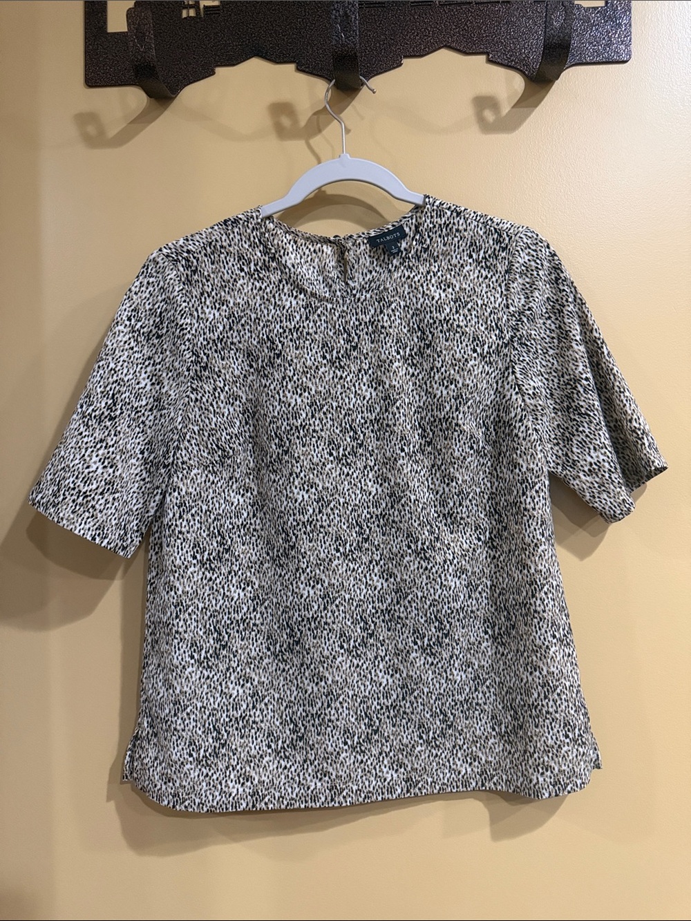 Talbots Black and Cream Short Sleeve Printed Blouse